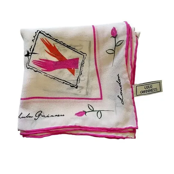 Lulu Guinness "We Suffer to Be Beautiful" Pink White Silk Square Scarf - Picture 9 of 9